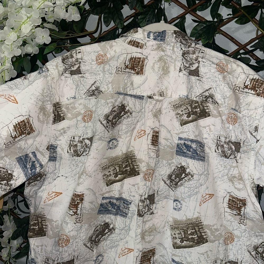 Basic Editions Men's White and Blue Map Print Shirt - Picture 7 of 9